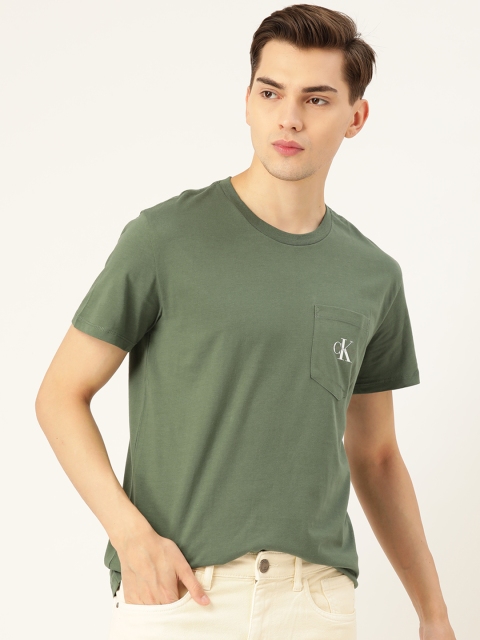

Calvin Klein Jeans Men Olive Green Brand Logo Pure Cotton T-shirt