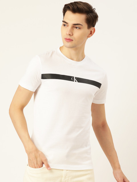 

Calvin Klein Jeans Men White & Black Pure Cotton Solid T-shirt