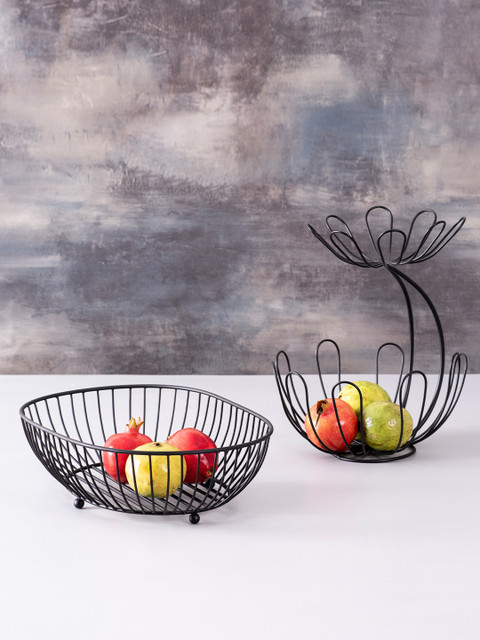 

nestroots Set Of 2 Black Solid Fruit Basket