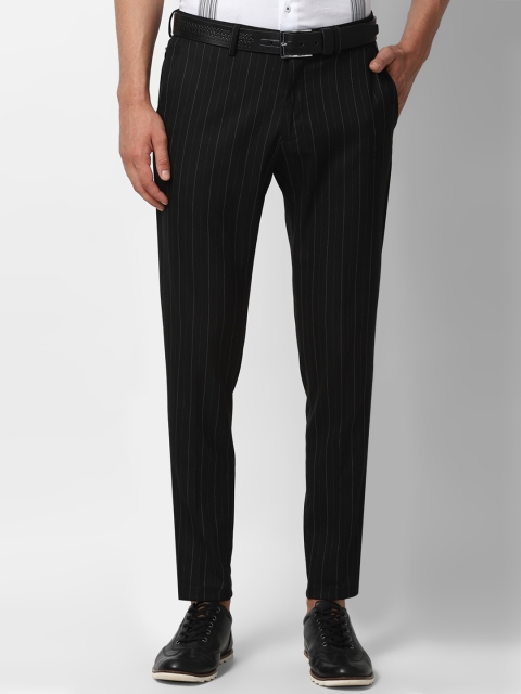 

Louis Philippe Sport Men Black Striped Tapered Fit Low-Rise Regular Trousers