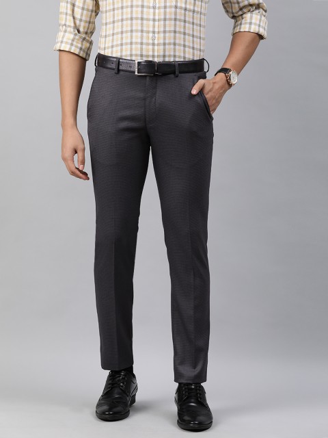 

Louis Philippe Men Charcoal Grey Textured Slim Fit Formal Trousers