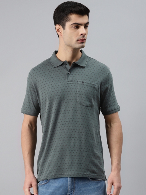 

Louis Philippe Men Charcoal Printed Polo Collar T-shirt