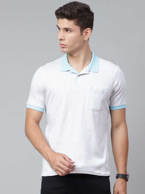 

Louis Philippe Men White Blue Printed Polo Collar Pure Cotton T-shirt