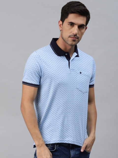 

Louis Philippe Men Blue Pure Cotton Printed Polo Collar Pure Cotton T-shirt