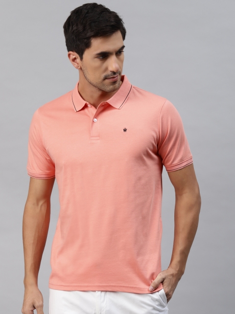 

Louis Philippe Men Peach Pure Cotton Solid Polo Collar Pure Cotton T-shirt
