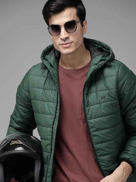 

Roadster Men Green Solid Hooded Padded Jacket