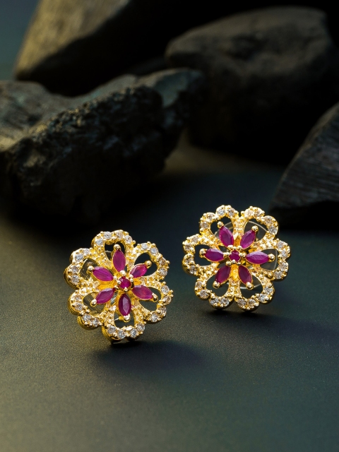 

aadita Magenta Gold-Plated Handcrafted Contemporary Studs