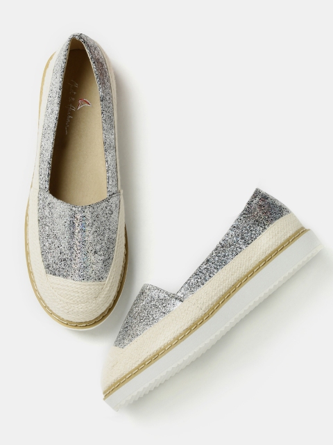 

Mast & Harbour Women Silver-Toned & Beige Slip-Ons