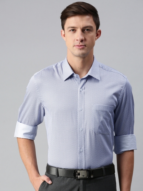 

Louis Philippe Men Blue Slim Fit Printed Pure Cotton Semiformal Shirt