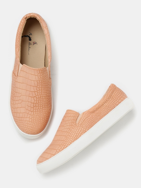 

Mast & Harbour Women Coral Pink Patterned Slip-Ons