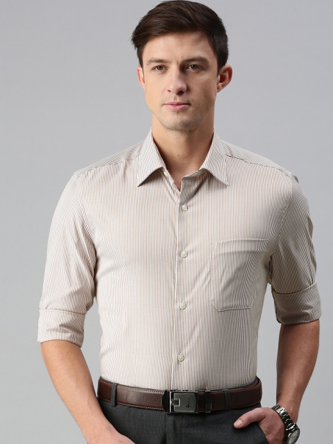 

Louis Philippe Men Brown & White Striped Classic Fit Formal Shirt