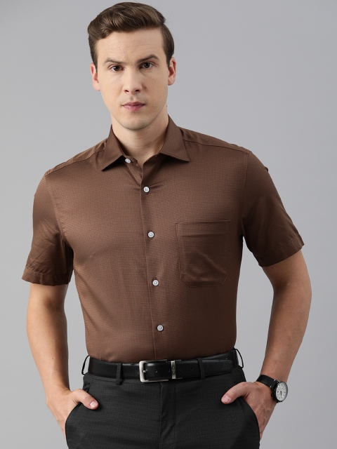 

Louis Philippe Men Brown Micro Checks Pure Cotton Casual Shirt