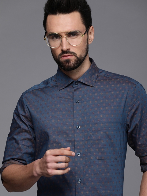 

Louis Philippe Men Teal Blue Self Design Formal Shirt