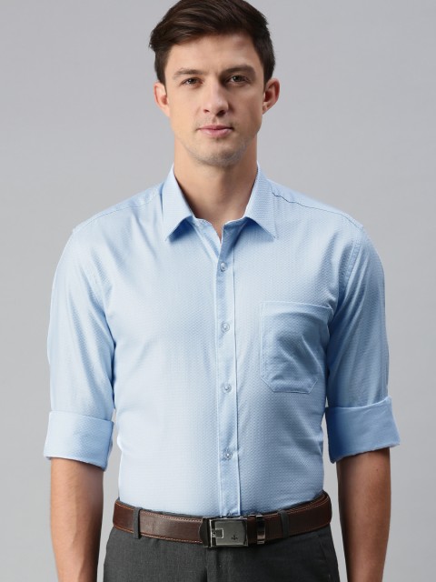 

Louis Philippe Men Blue Self-Design Slim Fit Formal Shirt