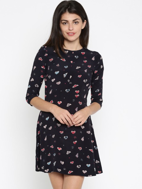 

ONLY Women Navy Printed Fit and Flare Dress, Navy blue
