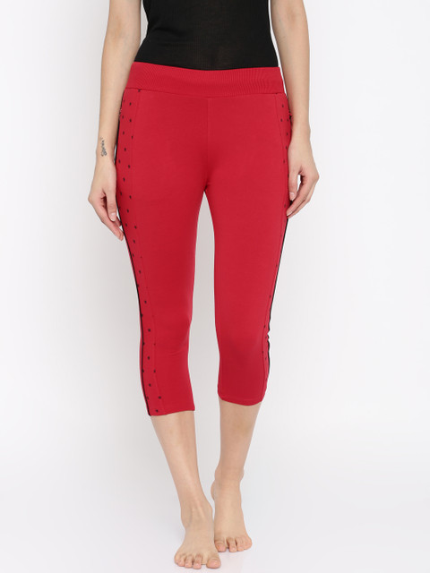 

SDL by Sweet Dreams Red Printed Capris SDLC-1216