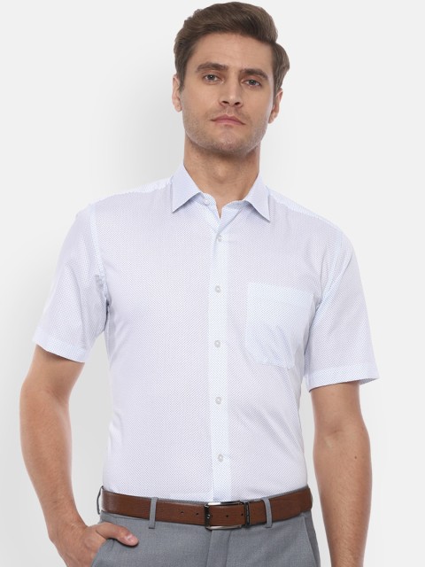 

Louis Philippe Men White & Blue Micro Dots Print Pure Cotton Slim Fit Formal Shirt