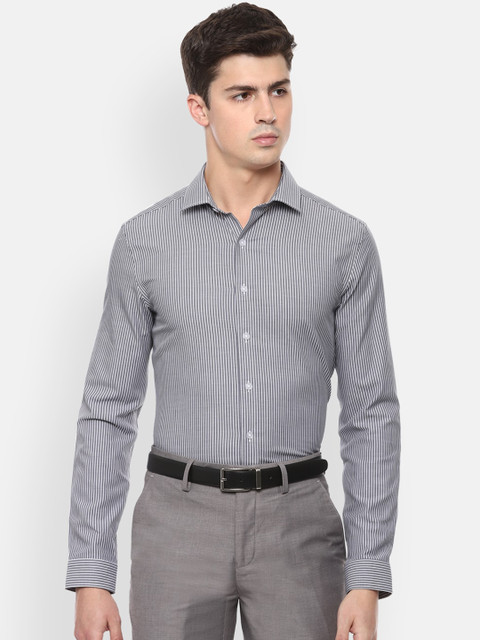 

Louis Philippe Men Grey Slim Fit Striped Casual Shirt