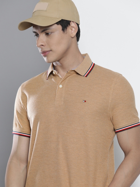 

Tommy Hilfiger Men Beige Solid Polo Collar T-shirt