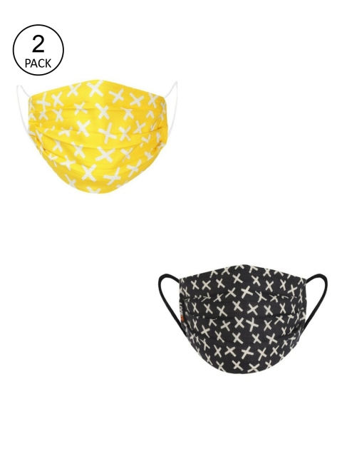 

LIVE IT SAFE Pack Of 2 Printed 4-Ply Reusable Cotton Cloth Face Mask, Yellow