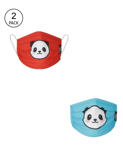

LIVE IT SAFE Kids Pack Of 2 Printed 4-Ply Reusable Cotton Cloth Face Mask, Red