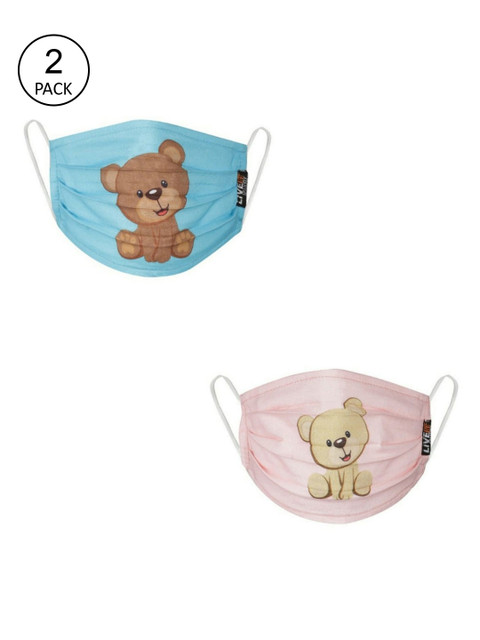 

LIVE IT SAFE Kids Pack Of 2 Printed 4-Ply Reusable Cotton Cloth Face Masks, Pink