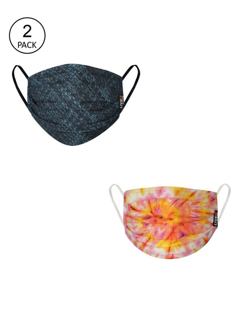 

LIVE IT SAFE Unisex Pack Of 2 Printed 4-Ply Reusable Cotton Cloth Face Mask, Yellow