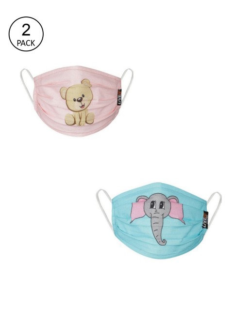 

LIVE IT SAFE Kids Pack Of 2 Printed 4-Ply Reusable Cotton Cloth Face Mask, Blue