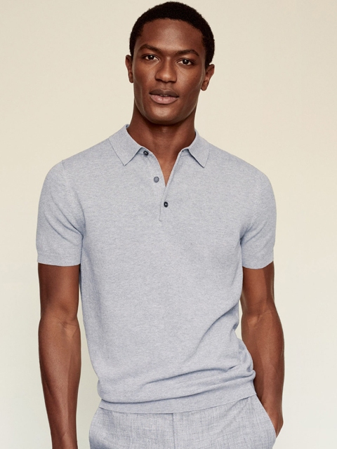 

MANGO MAN Grey Melange Solid Polo Collar T-shirt