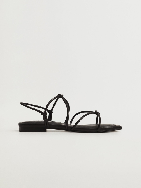 

MANGO Women Black Open Toe Flats with Knot Detail