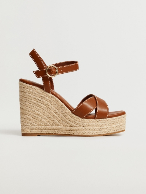 

MANGO Women Brown Solid Espadrille Wedges