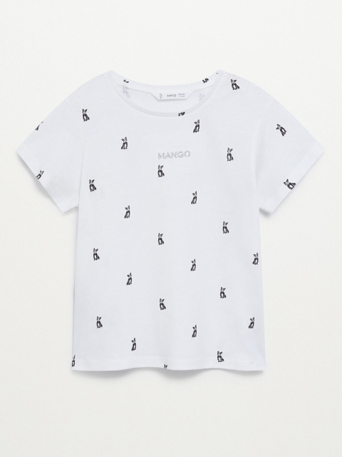 

Mango Kids Girls White & Black Organic Cotton Dog Printed T-shirt