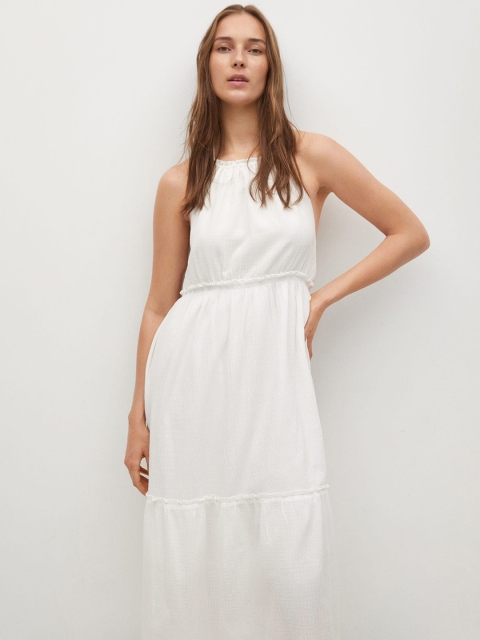 

MANGO Women White Pure Cotton A-Line Midi Dress