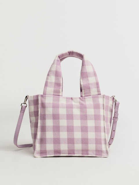 

MANGO Pink & White Checked Handheld Bag