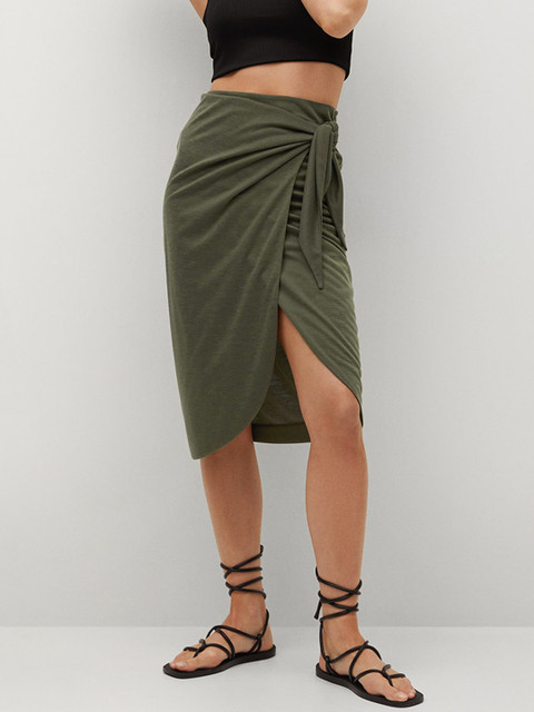 

MANGO Green Sustainable Tulip Hem Wrap Skirt