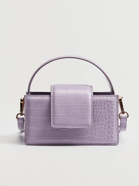 

MANGO Lavender Croc Textured Handheld Bag