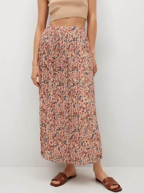 

MANGO Pink & Red Sustainable Accordion Pleated Maxi A-line Skirt