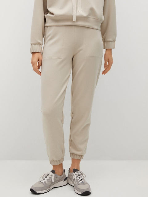 

MANGO Women Cream-Coloured Sustainable Relaxed Fit Solid Cropped Joggers