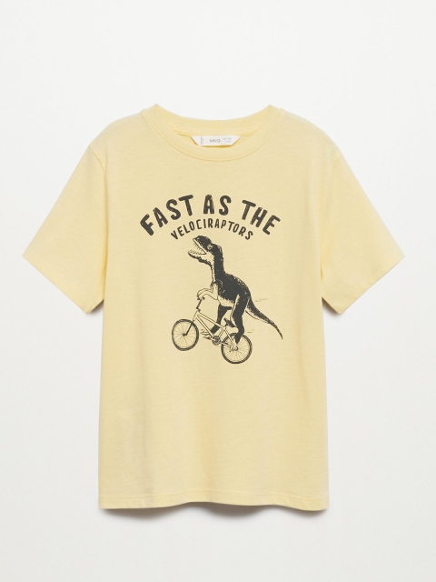 

Mango Kids Boys Cream-Coloured & Charcoal Dinosaur Print Pure Cotton Sustainable T-shirt
