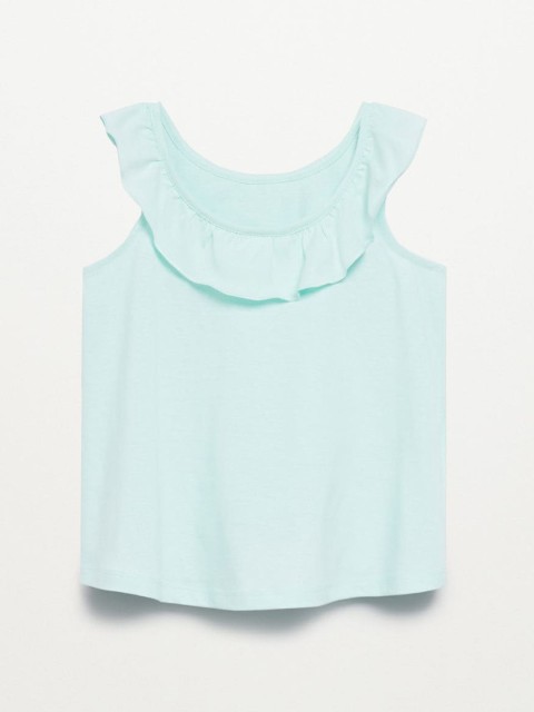 

Mango Kids Blue Solid Pure Cotton Sustainable Flared Sleeves Top