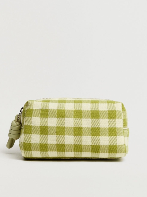 

MANGO Women Green & White Checked Pure Cotton Cosmetic Pouch