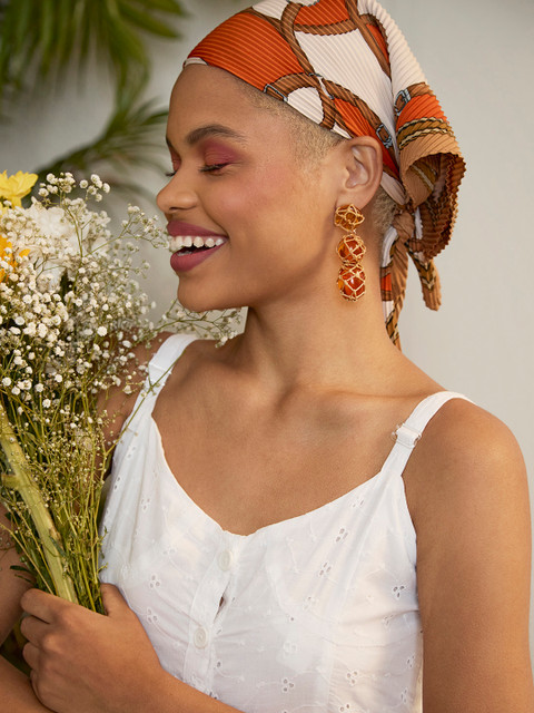 

MANGO Orange & Red Beaded Contemporary Drop Earrings