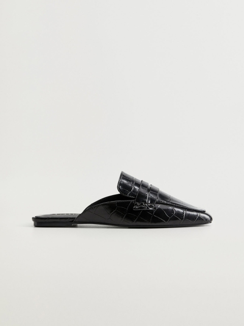 

MANGO Women Black Croc Textured Mules