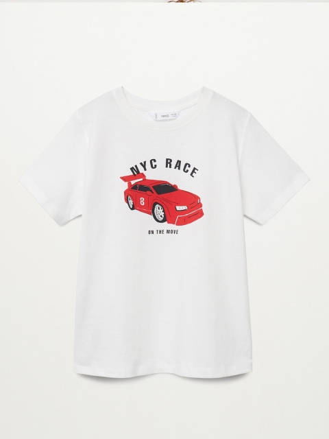 

Mango Kids Boys White & Red Organic Cotton Printed T-shirt