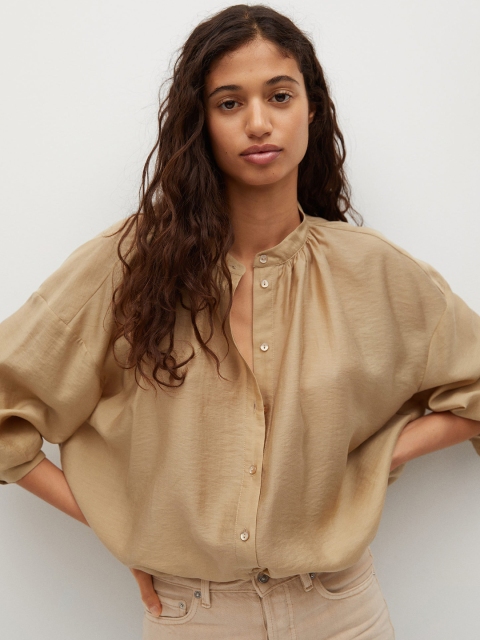 

MANGO Women Beige Regular Fit Solid Casual Shirt