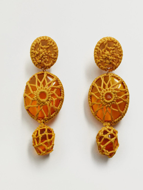 

MANGO Orange & Red Beaded Circular Crochet Drop Earrings