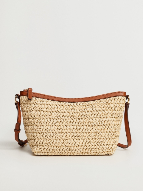

MANGO Beige Woven Design Sustainable Sling Bag