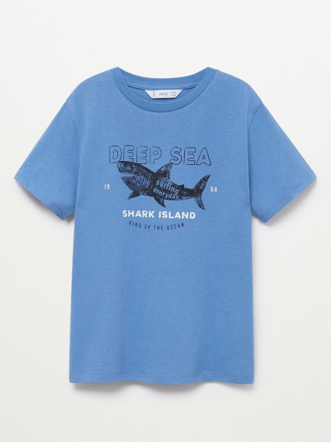 

Mango Kids Boys Blue & Black Shark Print Oragnic Cotton Sustainable T-shirt