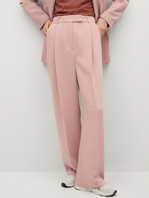 

MANGO Women Pink Pleated Sustainable Solid Parallel Trousers