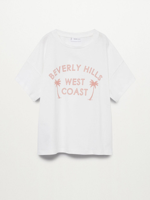 

Mango Kids Girls White Typography Printed Drop-Shoulder Sleeves Sustainable T-shirt